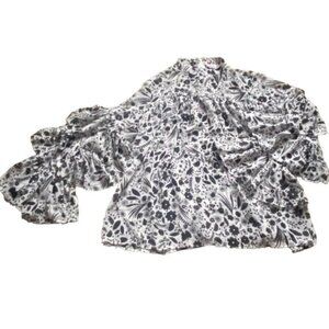 Nanette Lepore Womens Semi-Sheer Poet Sleeve Blouse-Black/White-Size XS-GUC